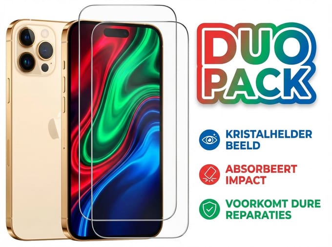 Premium Screenprotector iPhone 12 – 2 Stuks Duo Pack – Beschermglas, 9H Gehard Glas, Anti-shock, Krasbestendig, Case-Friendly