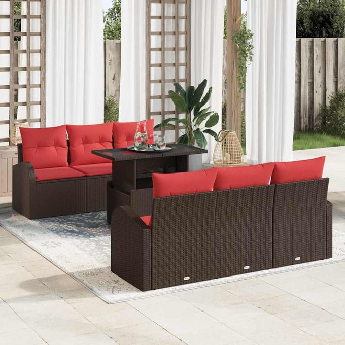 vidaXL - Tuinbank - Set - 7 - st - Bruin - Poly - Riet