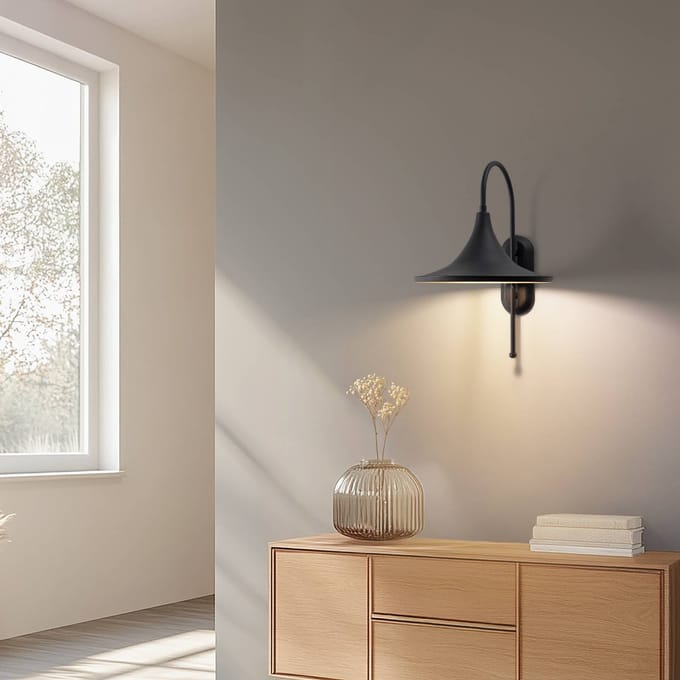 ROYALTECH Enjolino wandlamp, zwart, hoogte 48 cm, metaal, E27