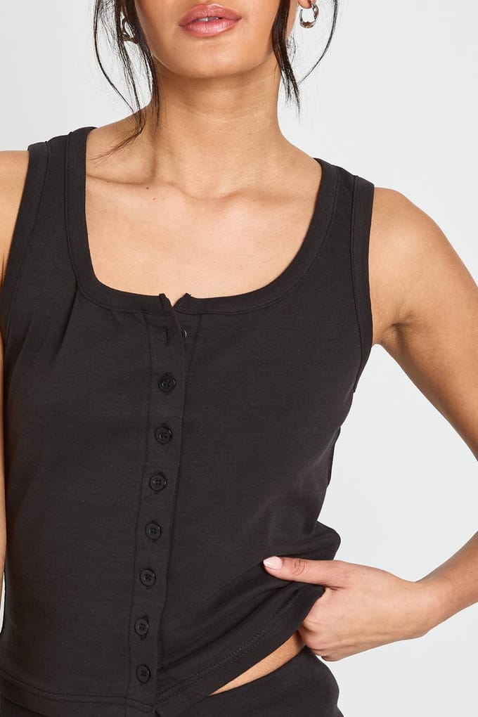 boohoo Dames Doorknoop Vestje Top | Zwart | Maat: 36