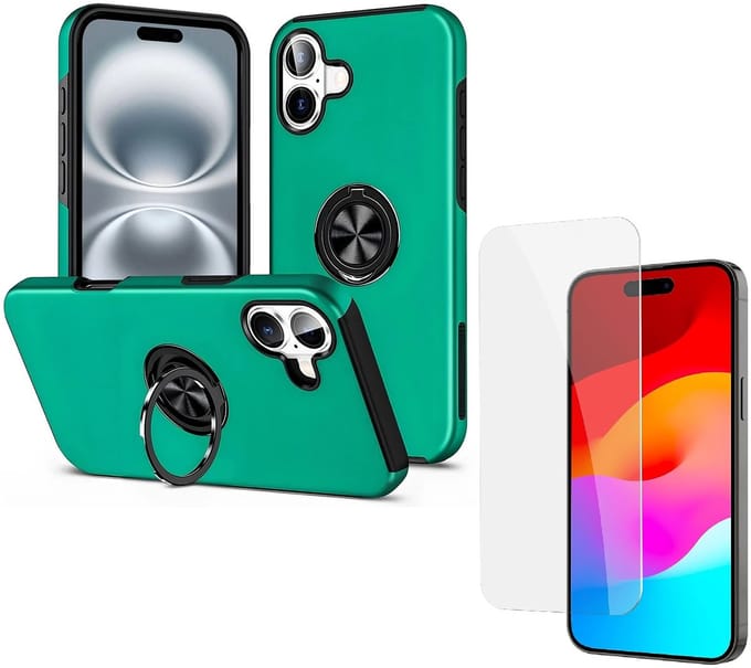 Backcover Shockproof Inclusief Screenprotector Gehard Glas - Hoesje Geschikt voor: iPhone 16 Plus - Groen
