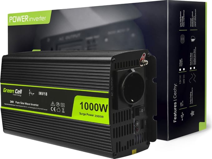 Voltage Auto Omvormer 24V naar 230V, 1000W zuivere sinus golf.