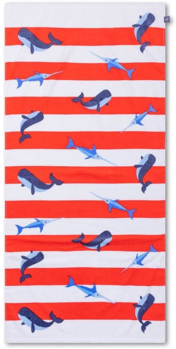 Swim Essentials - strandlaken - 135 x 65 cm- handdoek - Gestreept - 100% katoen - Rood/Wit