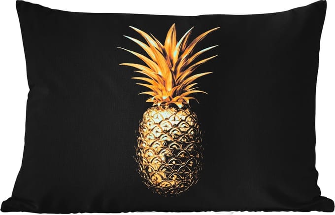 Buitenkussens - Ananas - Zwart - Goud - Luxe - 60x40 cm - Weerbestendig