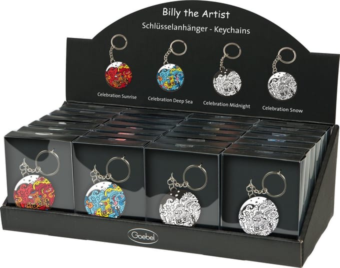 Goebel - Billy the Artist | Display Sleutelhangers Rond | 4 soorten - 24 stuks