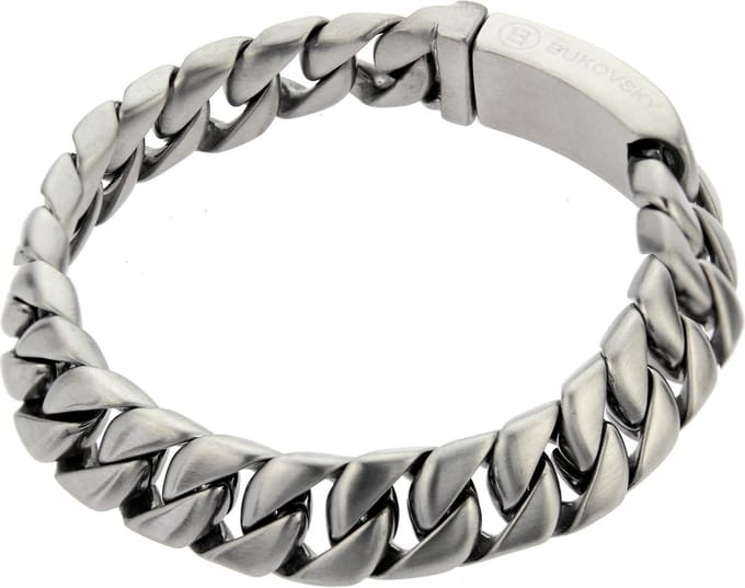 Bukovsky - Geborstelde Stalen Heren Armband - "Force Extra Small" - 23 cm - Extra Lang - Gourmette Schakels - Mat - Rvs - 316L Stainless Steel