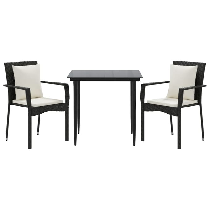 vidaXL - 3-delige - Tuinset - met - kussens - poly - rattan - zwart