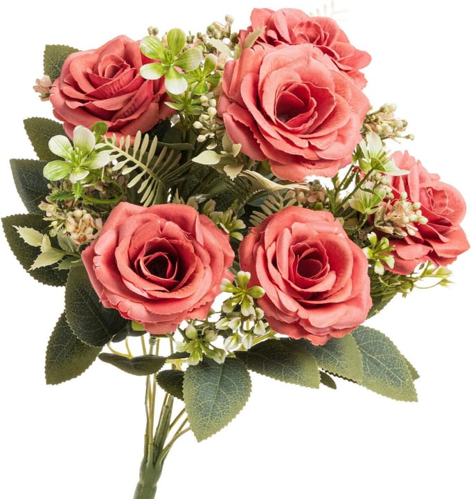 Chaks Rozen kunstbloemen boeket - 6x - roze - H43 cm