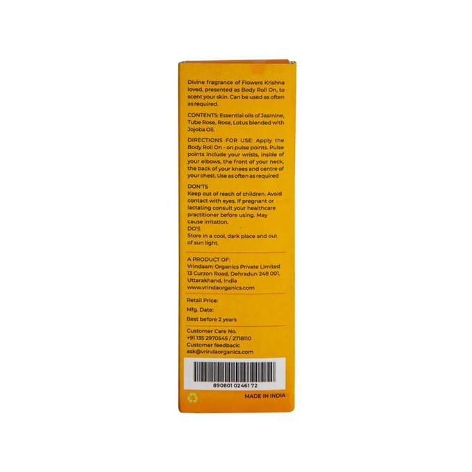 Braj olie roller (8 ml), Braj Aromatische Olie Rollerflesje, Vrindaam 10.5875 yellow