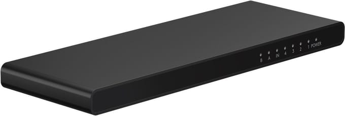 Goobay HDMI-splitter 1 naar 4 met 4K bij 60 Hz, verdeelt één signaal naar vier tv's of monitoren, LED-display, aluminium behuizing
