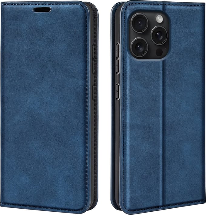 MobyDefend Hoesje - Geschikt voor iPhone 16 Pro Max - Luxe Wallet Bookcase (Magnetische Sluiting) - Blauw