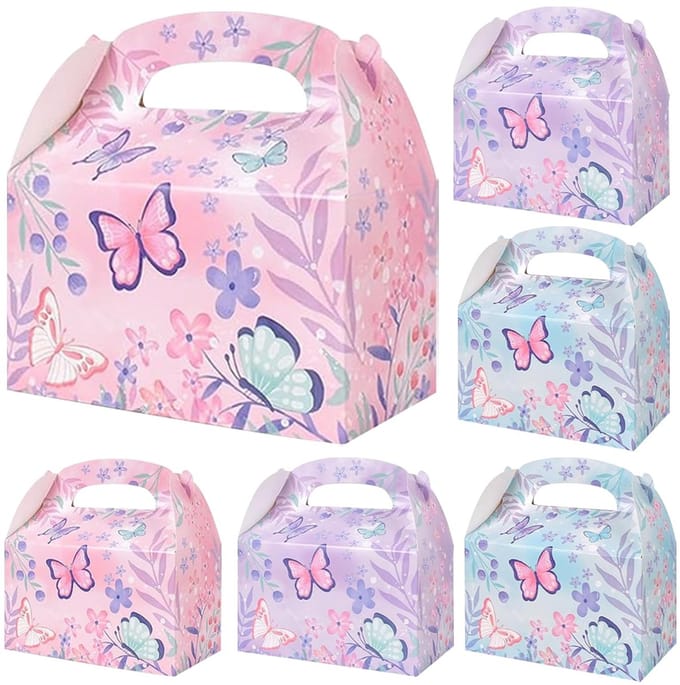 Dailygoods- Candybox - 6 Stuks - Vlinder Bloemen - Cadeaudoos - Kartonnen Dozen - Kinderfeest - Makkelijk te Monteren - Cadeaubox