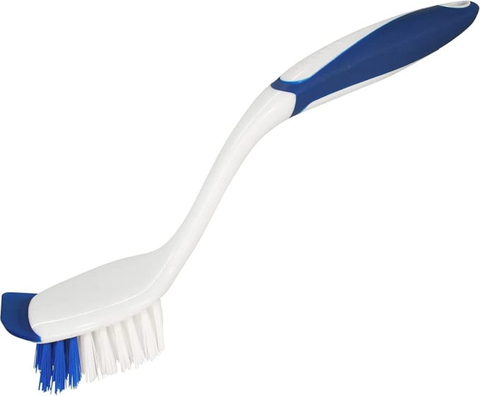 Zachte Nylon Afwasborstel met Schraper - Blauw/Wit