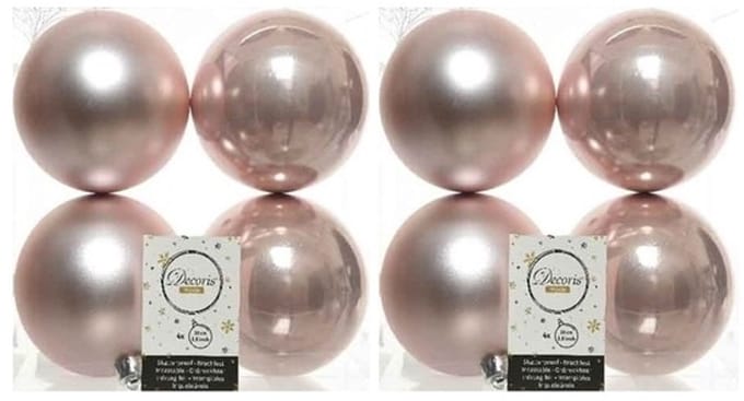 Decoris Kerstballen - 8x st - lichtroze - 10 cm - kunststof - kerstversiering