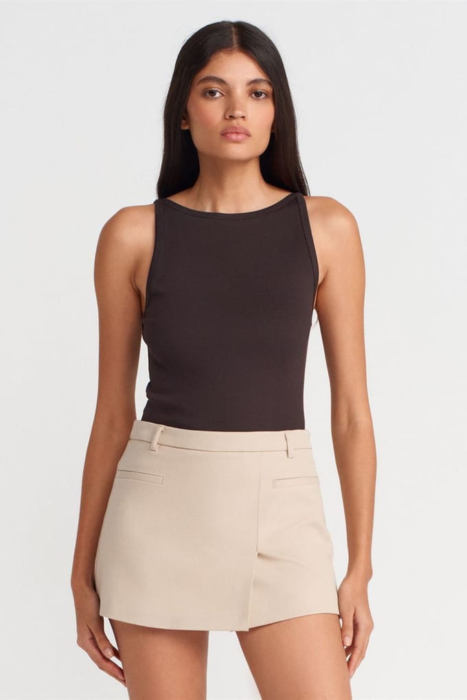 Geribbelde Halter Slim-Fit Blouse