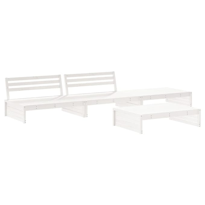 vidaXL - 4-delige - Loungeset - met - kussens - massief - hout - wit