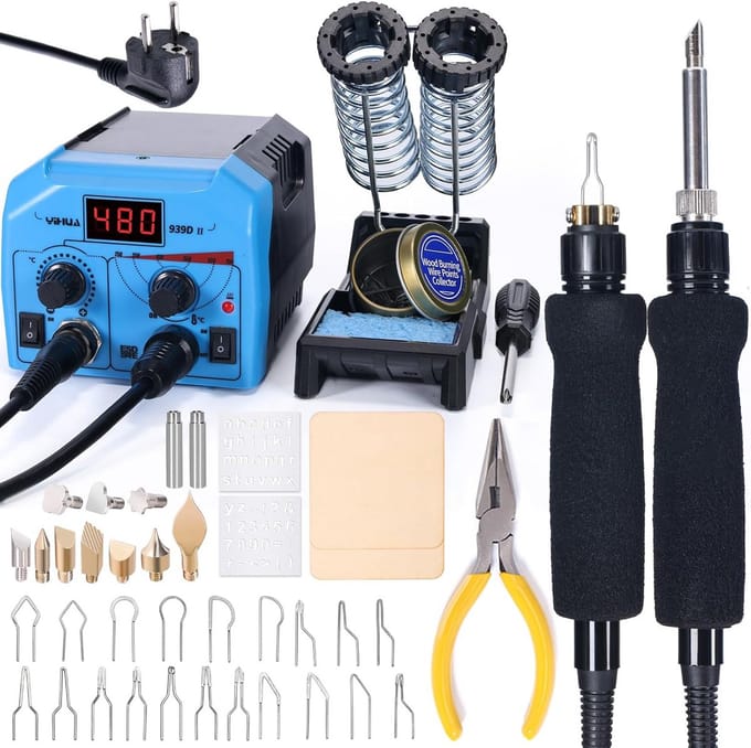 Houtbrand Set - Pyrografie Station - Creatief Ontwerpen - Dubbele Pen Instelbaar - 150 Watt - Zwart