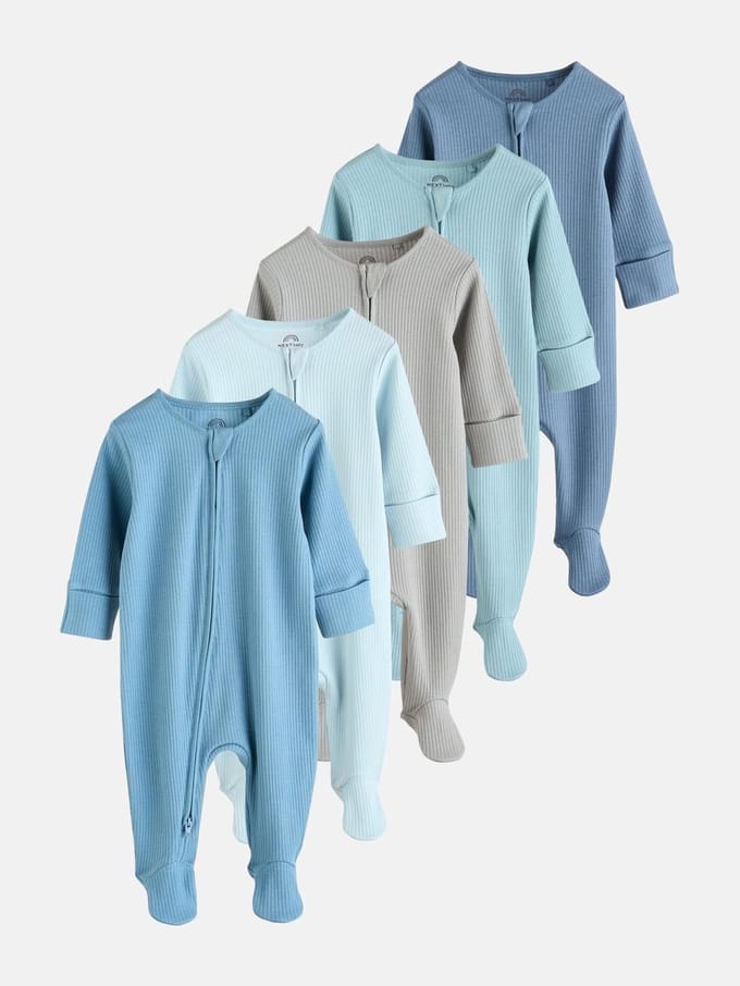 Next - Jongens - Set van 5 babypyjama's met tweewegritssluiting - Blauw