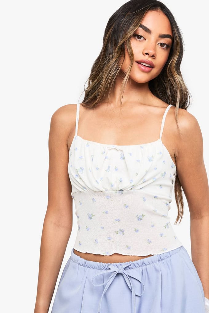 boohoo Dames Ditsy Bedrukte Mesh Cami | White | Maat: 12