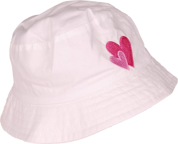 Zonnehoedje met Hartjes - Wit/Roze -48cm