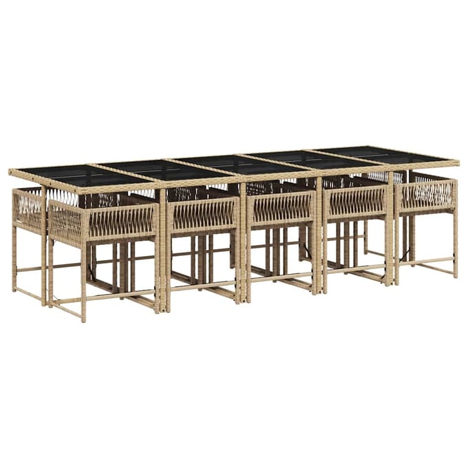 vidaXL - 11-delige - Tuinset - met - kussens - poly - rattan - beige