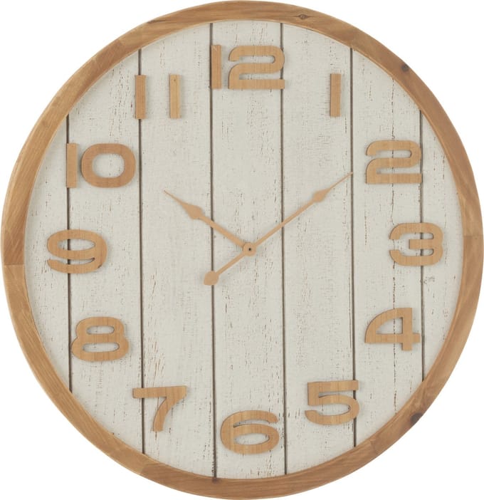 J-Line klok - hout - wit/naturel - large - Ø 60 cm