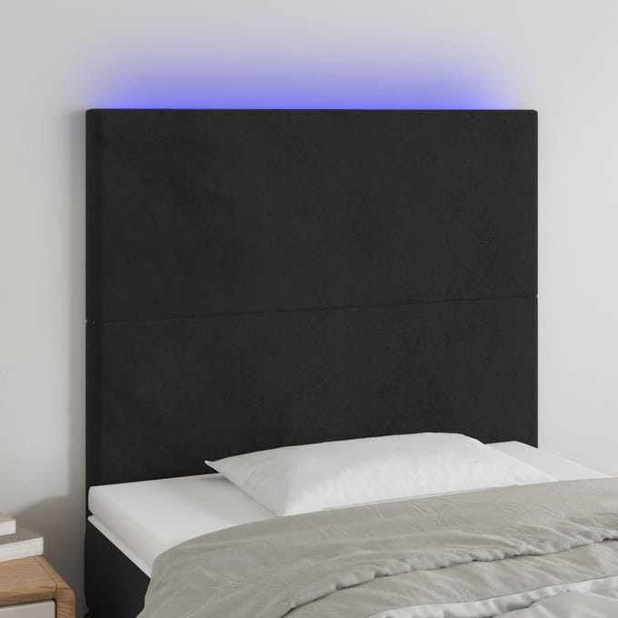 vidaXL - Hoofdbord - LED - 90x5x118/128 - cm - fluweel - zwart
