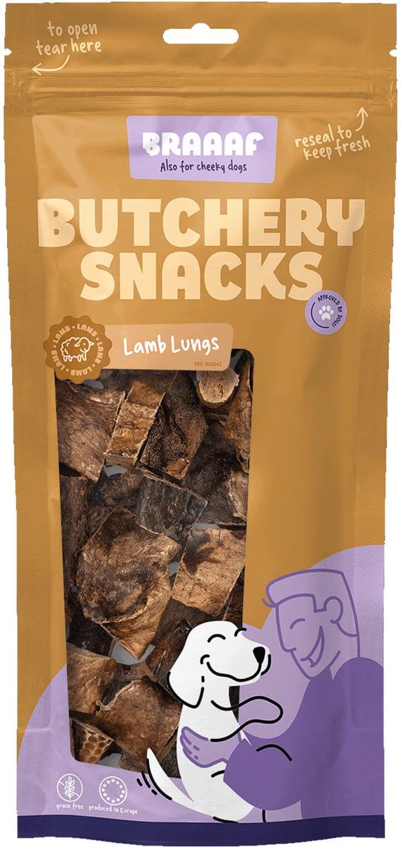 Braaaf Hondensnack Butchery Lamb Lungs - 85 gr