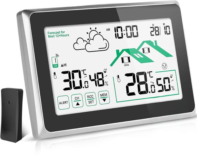 CRLYN® Weerstations - Weerstation Met Buitensensor - Weerstation Met Buitensensor - Weerstation Draadloos Binnen Buiten - Wit