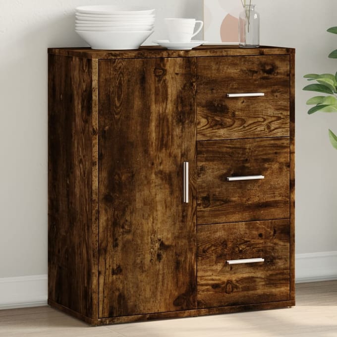 vidaXL - Dressoir - 60x31x70 - cm - bewerkt - hout - gerookt - eikenkleurig
