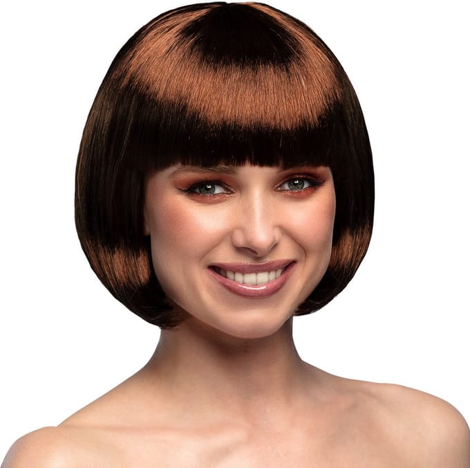 Boland - Pruik Cabaret chocoladebruin Bruin - Steil - Kort - Vrouwen - Can Can - Glitter and Glamour