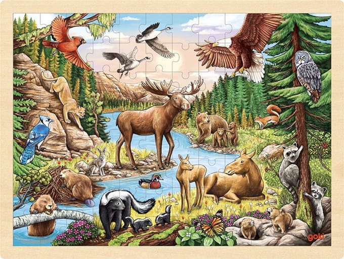 Puzzel: NOORD-AMERIKAANSE WILDERNIS 40x30x0,8cm, 96-delig, hout, 3+