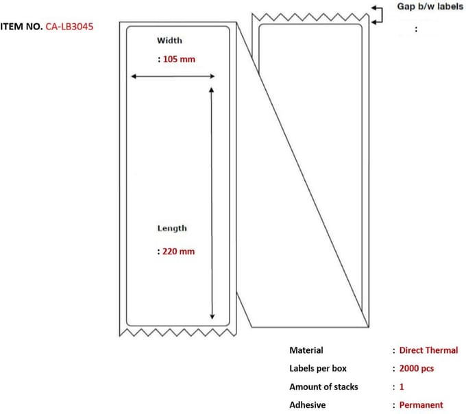 Label 105 x 220 Fanfold. Wit. DT. Permanent. 2000 labels per doos.