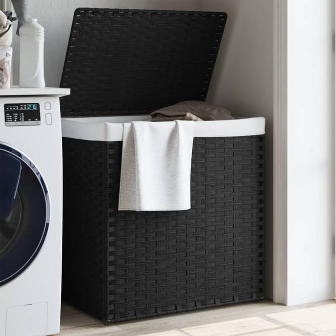 vidaXL - Wasmand - met - 2 - vakken - 53x35x57 - cm - poly - rattan - zwart