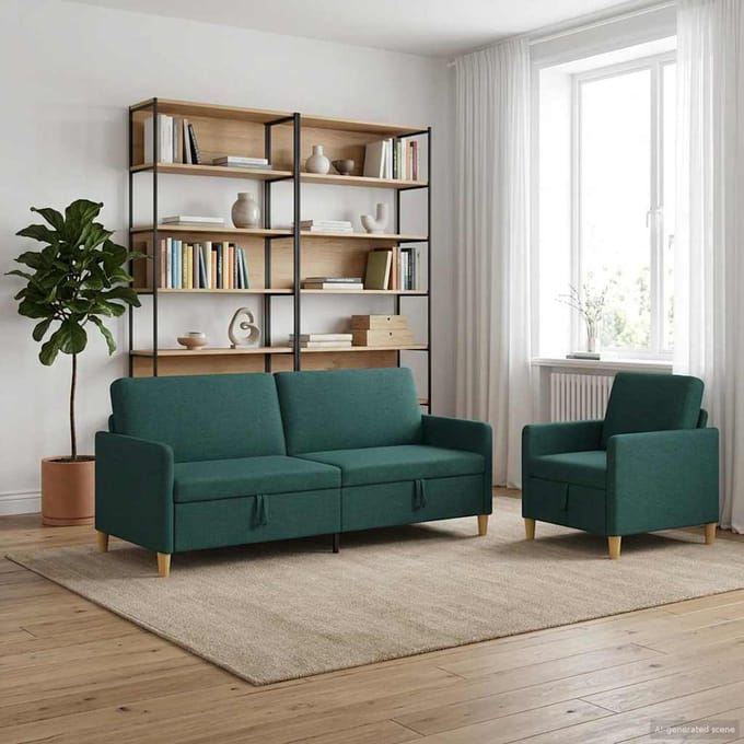 vidaXL - Sofa - Set - Met - Opslag - 2 - st - Donkergroen - Polyester