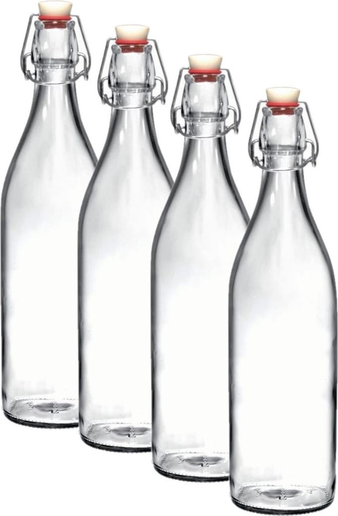 Bormioli Rocco beugelfles / waterfles - 4x - 1000 ml - transparant - weckfles - Karaffen
