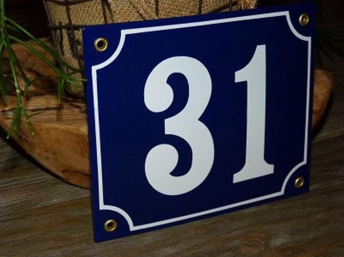 Emaille huisnummer 18x15 blauw/wit nr. 31