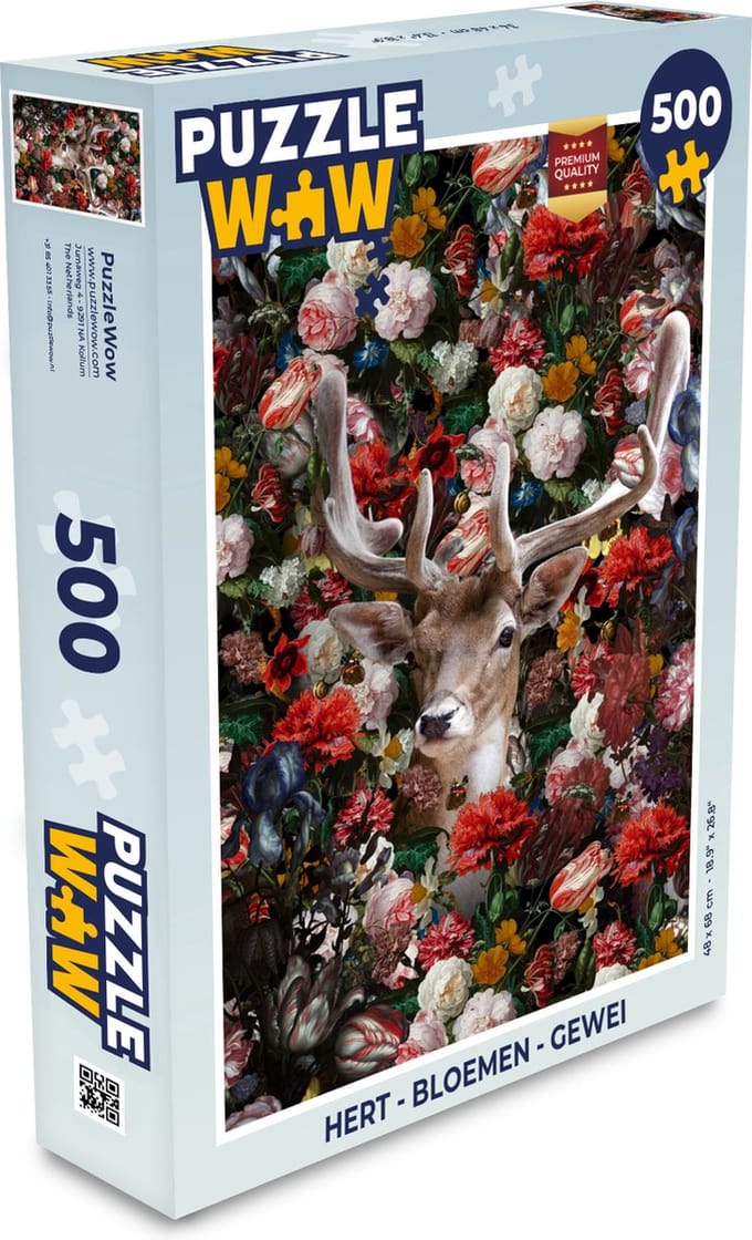 Puzzel Hert - Bloemen - Gewei - Legpuzzel - Puzzel 500 stukjes