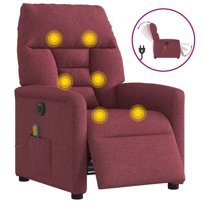 vidaXL - Massagestoel - elektrisch - verstelbaar - stof - wijnrood