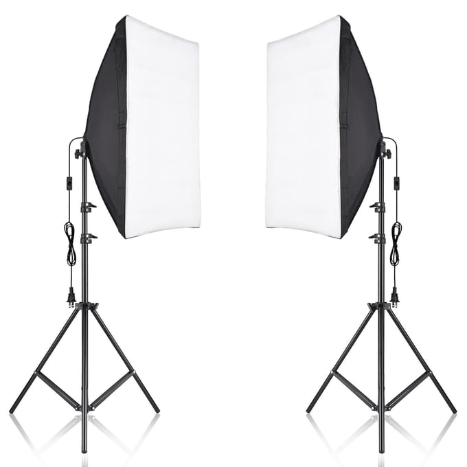 Kit de boîte à lumière de photographie Andoer Studio avec boîte à lumière 50x70 cm * 2 + support de trépied en métal de 2 M * 2 pour Live US Plug black