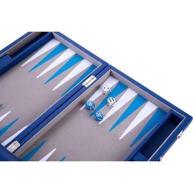 Backgammon 18  de Luxe - ENGELHART - ingelegd vilt - dobbelstenen en schijven parelmoer