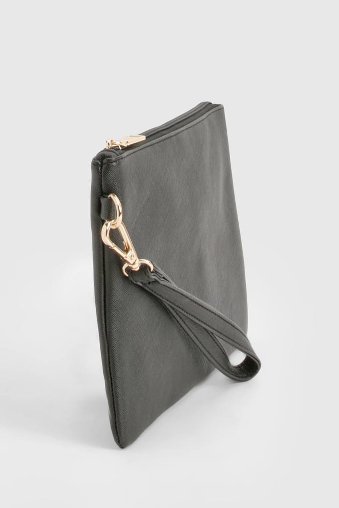 boohoo Dames Basic Zip Top Clutch Tas | Zwart