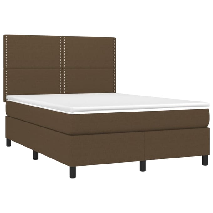 vidaXL - Boxspring - met - matras - en - LED - stof - donkerbruin - 140x200 - cm