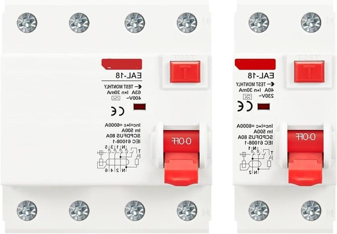 Aardlekschakelaar - Veiligheidsschakelaar - Veilig Elektriciteit - Type AC - 2P 30mA 40A - Grijs