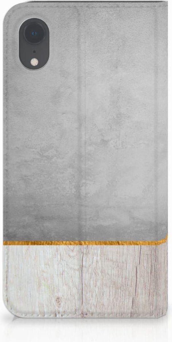 Apple iPhone Xr Book Wallet Case Wood Concrete