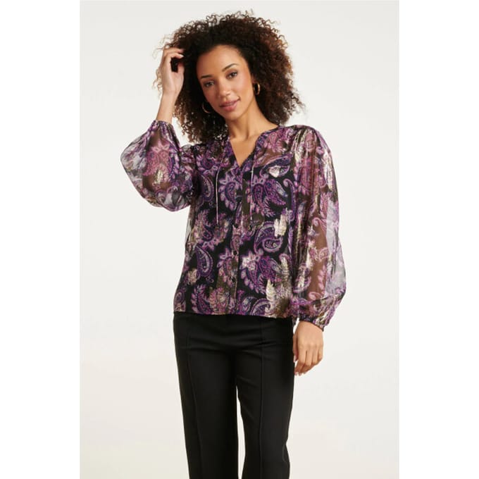 Smashed Lemon 24801 paarse paisley blouse met en jacquard |