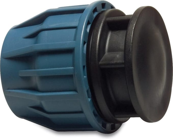 Jason Eindkap PP 25 mm knel 16bar zwart/blauw DVGW/KIWA/WRAS/SVGW
