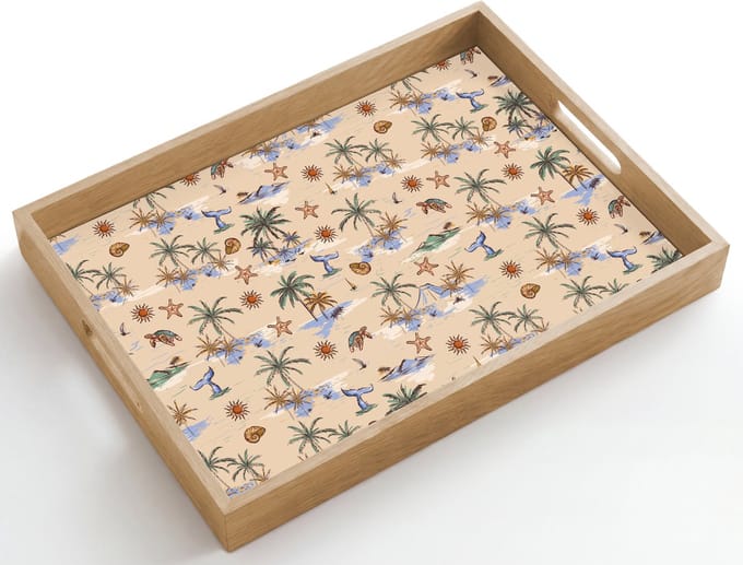 Dienblad hout 50x35 cm - Schootdienblad - Kust - Zee - Eiland - Walrus - Borrelplank rechthoek - Plateau dienbladen
