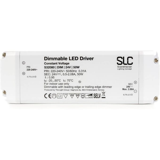 The Light Group SLC LED driver, 24 V, 50 W, dimbaar (faseaan/afsnijding)