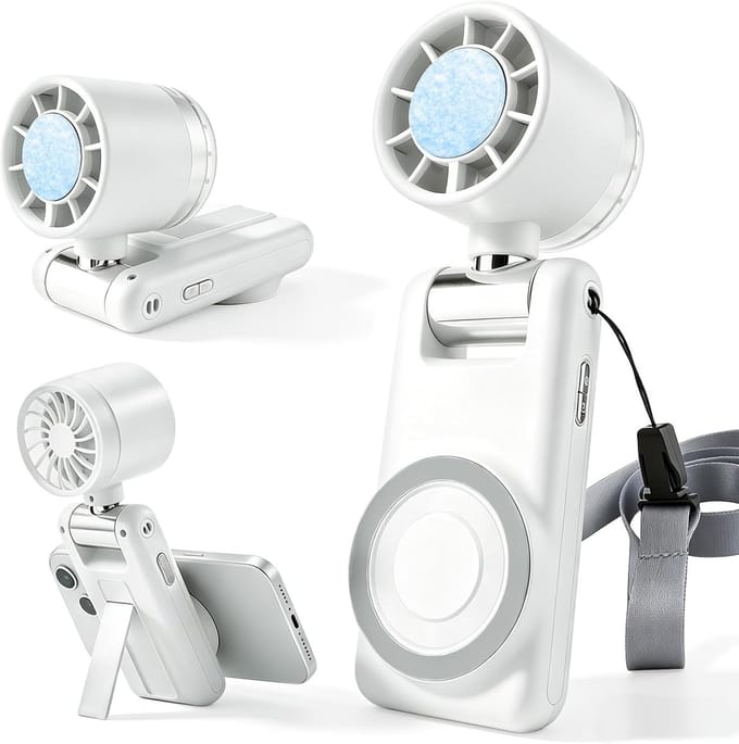 Handventilator - 100 windsnelheden - Met magnetische telefoonhouder en koelplaat - Oplaadbare handventilator - 3600 mAh - Compact en draagbaar - Wit